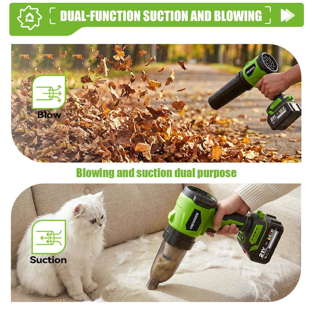 ONEGREEN 4000W 2in1 Brushless Electric Air Blower Jet Fan 350000RPM Leaf Blower Dust Blowing Tool For Makita 18V Battery Pin