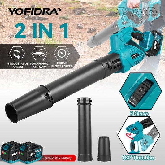 YOFIDRA 5Gears 1500W Brushless Electric Turbo Fan 2In1 Air Blowers Leaf Snow Dust Garden Cleaner Tool for Makita 18V Battery Pin