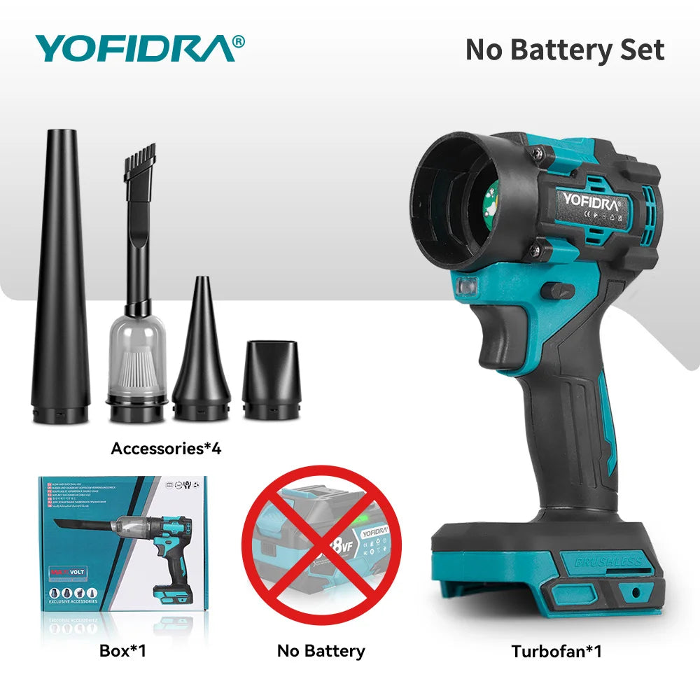 YOFIDRA Borstelloze 2-in-1 Elektrische Bladblazer en Zuiger 80000RPM Turboventilator Blad- en Sneeuwruimer Tuingereedschap voor Makita Batterij