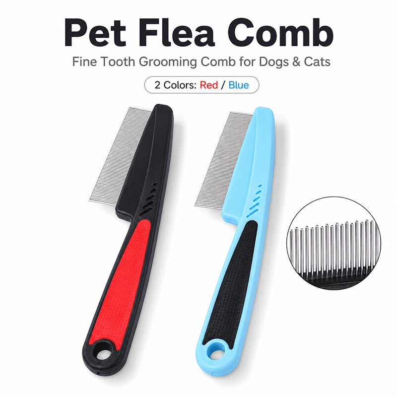 Pet Flea Comb for Dogs Cats Fine Tooth Stainless Steel Grooming Comb Anti-Slip Handle Pet Hair Remover Lice Comb for Short Fur