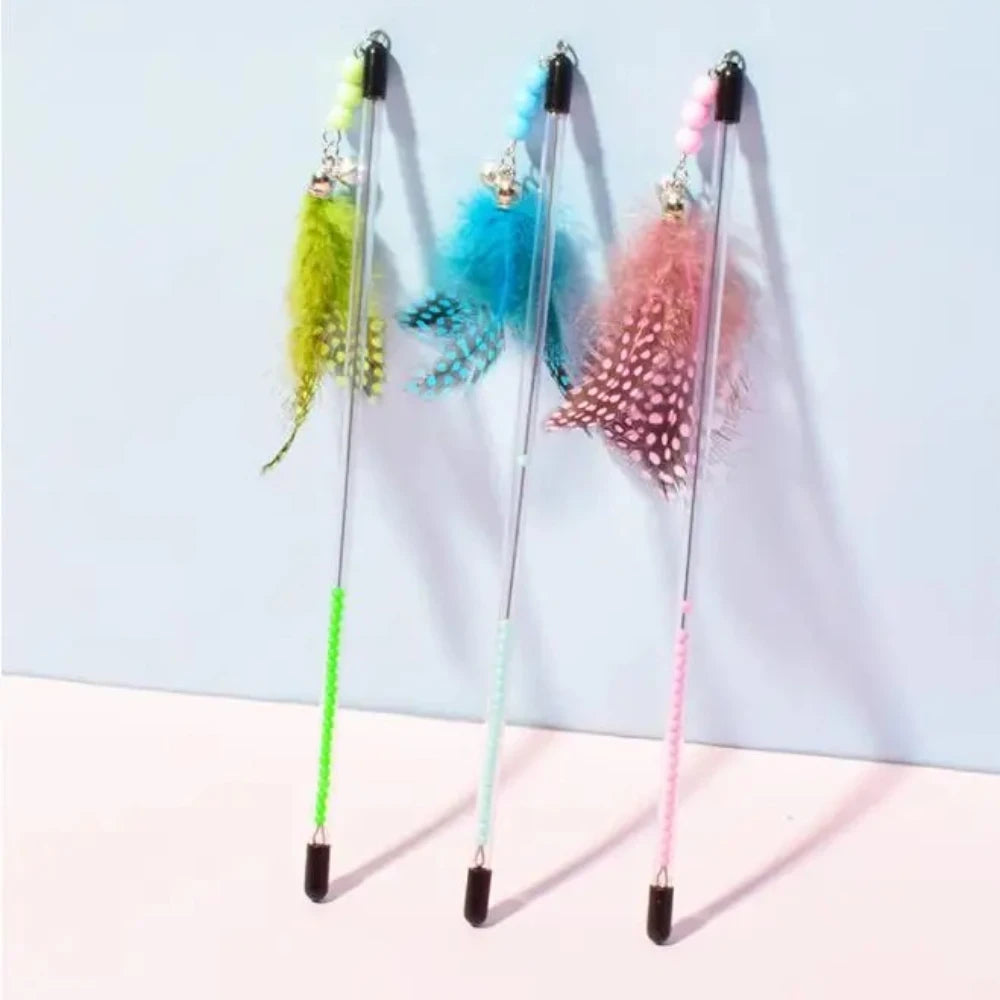 Lot de 3 jouets pour chat, canne à plumes pour chat avec manche rétractable, jouet interactif pour chat, accessoire pour chaton, produits pour animaux de compagnie