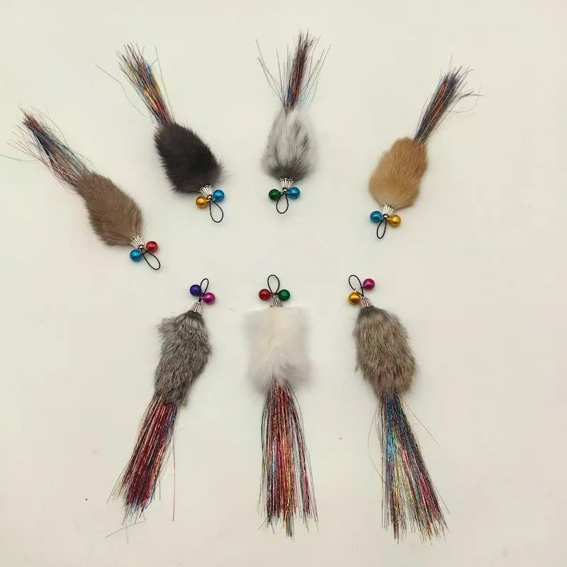 Lot de 3/5 têtes de rechange en peluche imitation poils de lapin pour jouet canne à chat