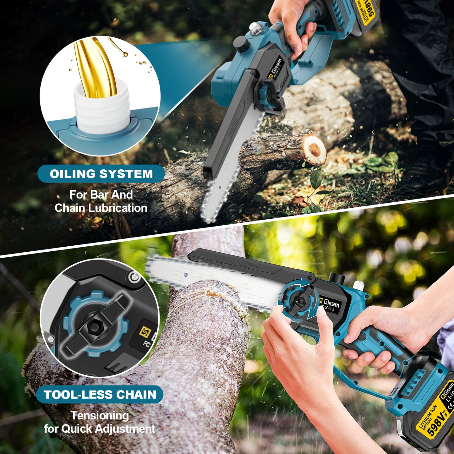 Gisam 2in1 Brushless High Branch Saw & Hedge Trimmer Cordless Branch Pruner Electric Chainsaw Tool For makita 18v battery pin