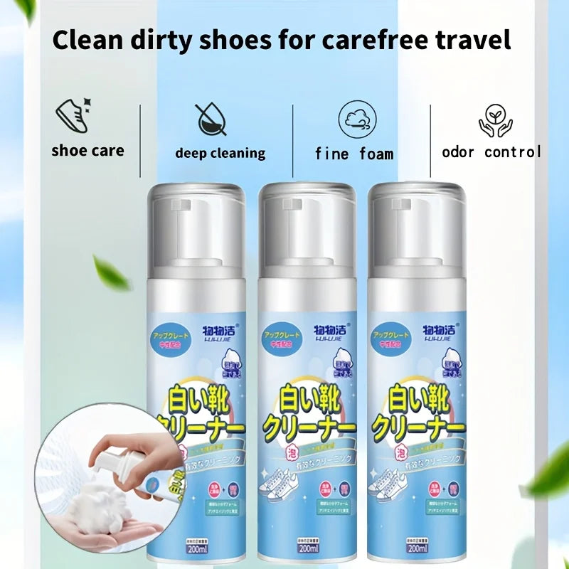 White Shoe Foam Cleaner-200ml for Sneakers Canvas & Faux - No-Rinse Formula,Stain Remover & Whitening Mousse Effortless Cleaning