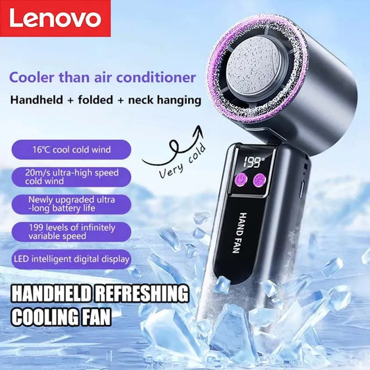 Lenovo 199-speed High-speed Cooling Fan Usb Charging Digital Display Large Wind Turbine Handheld Portable Fan Mini Cooling Fan