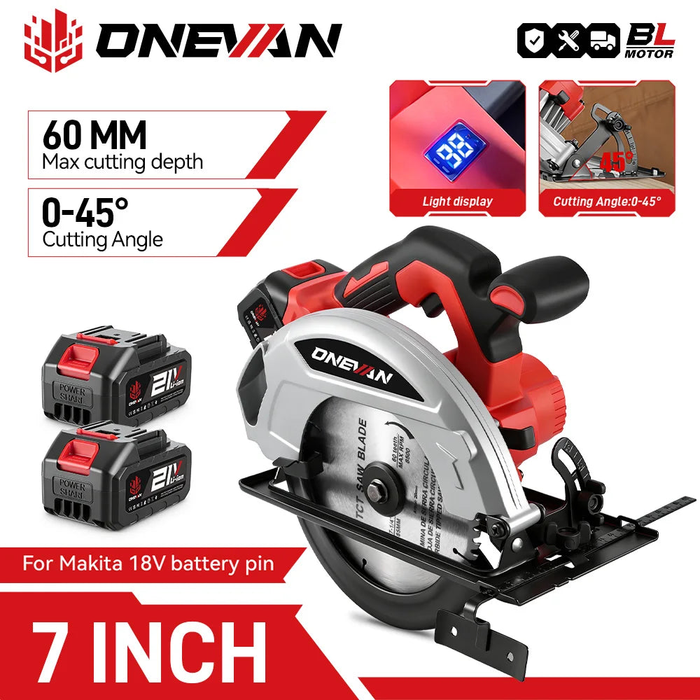 ONEVAN 4000W Brushless Electric Circular Saws 7Inch 185mm Cordless Electric Cutting Woodworking Tool For Makita 18V Battery Pin