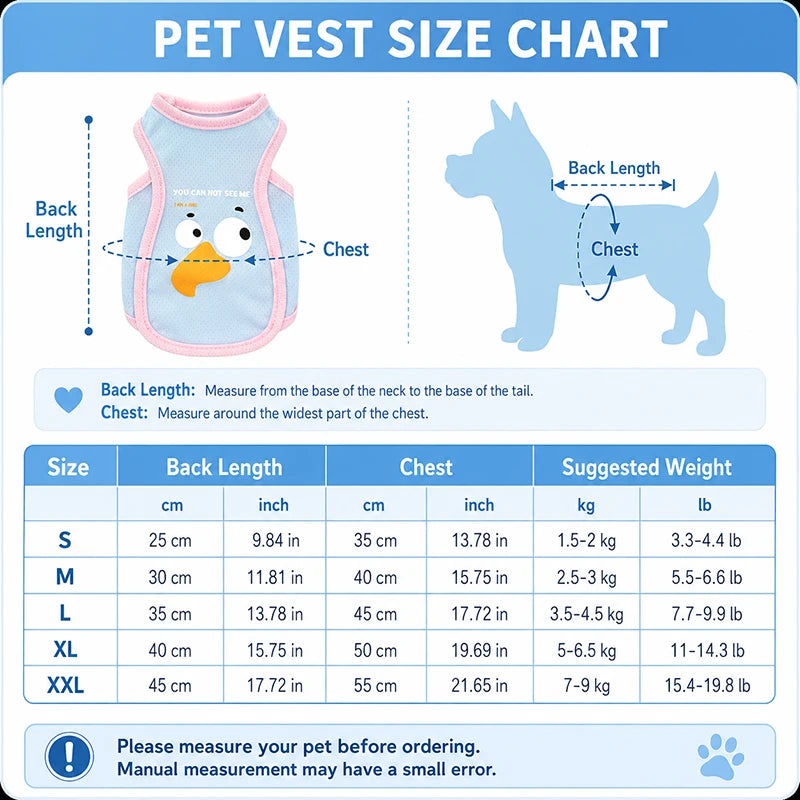 Summer Pet Cooling Vest Breathable Ice Silk Dog Cat Shirt Lightweight Cartoon Puppy Kitten Clothes for Hot Weather Wear