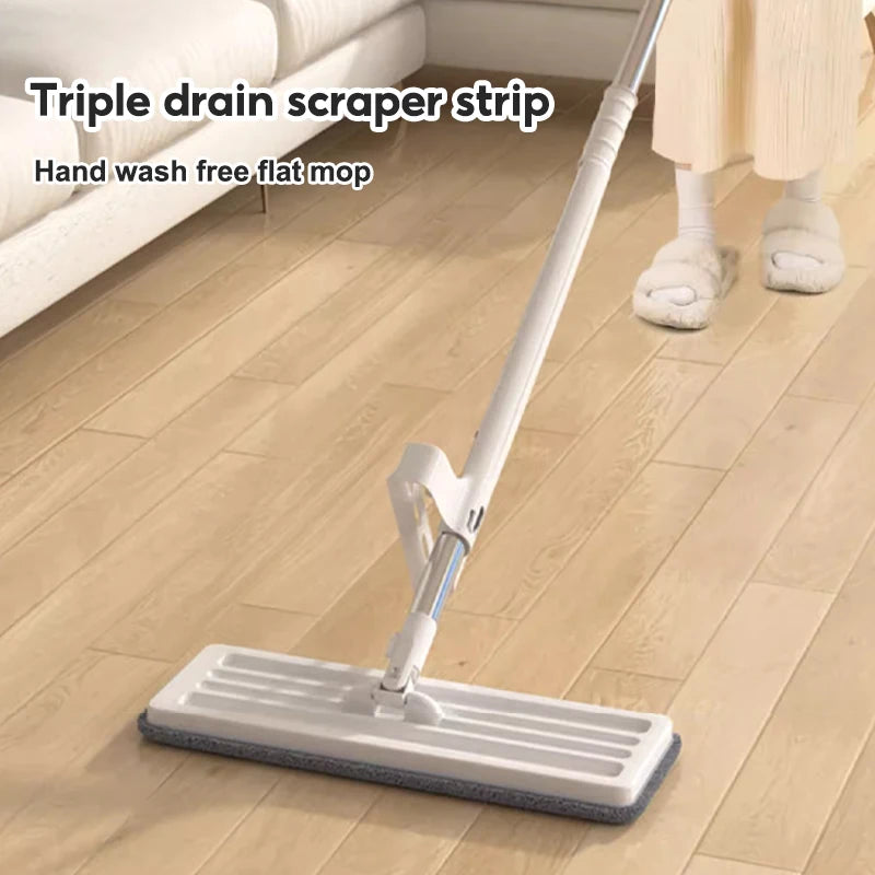 360° Rotation Floor Mop Hand-Free Wash Lazy Mop With Squeezer Wet Dry Dual-Use Flat -Washable Mop Head Replacement