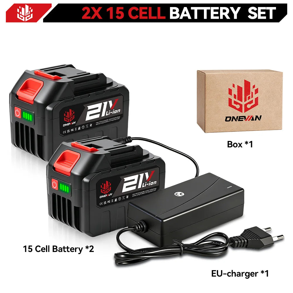 Batterie au lithium rechargeable ONEVAN 21V 22500mAh 15000mAh pour outils électriques sans fil, compatible avec les batteries Makita 18V