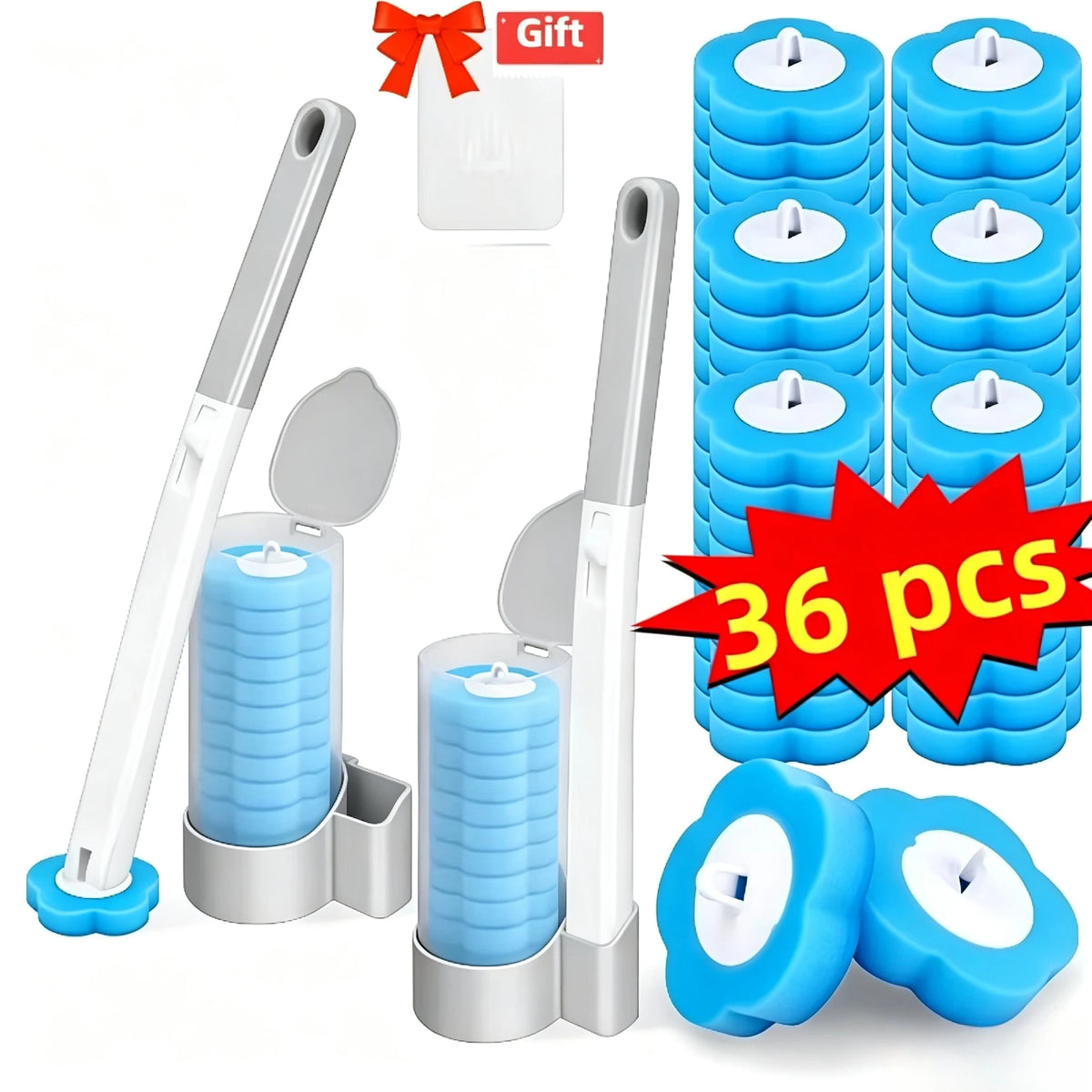 Disposable Toilet Brush Set Comes with Toilet Cleaner Long-Handled Cleaning Tool Replacement Head Sterile Cleaning Brush Head