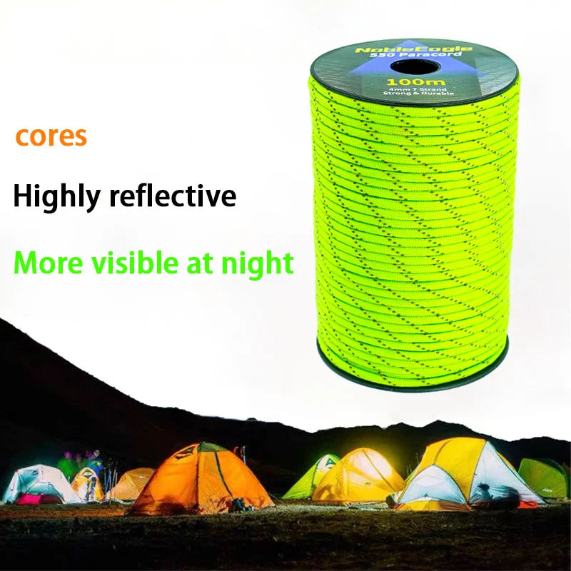 Reflective Paracord Military 7 Strand 4mm 550 Tactical Parachute Cord Camping Tent Lanyard DIY Bracelet Weaving Rope