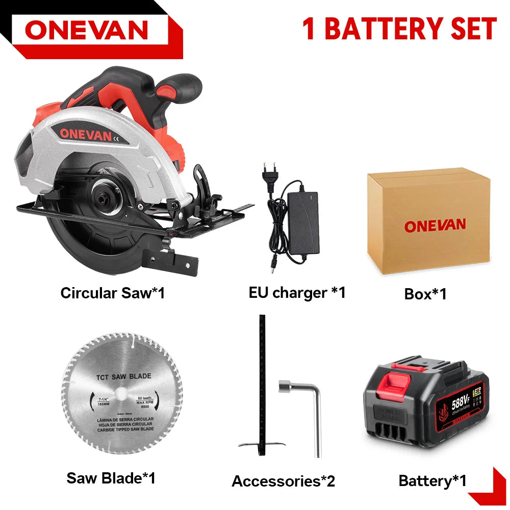 ONEVAN 4000W Brushless Electric Circular Saws 7Inch 185mm Cordless Electric Cutting Woodworking Tool For Makita 18V Battery Pin