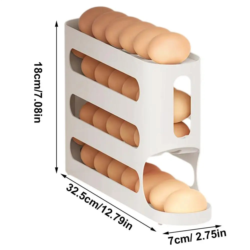 Egg Storage Box 4 Layers Automatic Egg Rack Rolling Egg Holder Food Grade Space-Saving Egg Organizer Large Capacity Egg