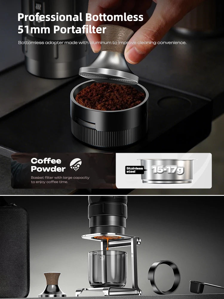 HiBREW H4C Machine à Café Expresso Portable Chauffage Sans Fil Batterie Amovible Extraction Sans Fond Café Moulu Barista