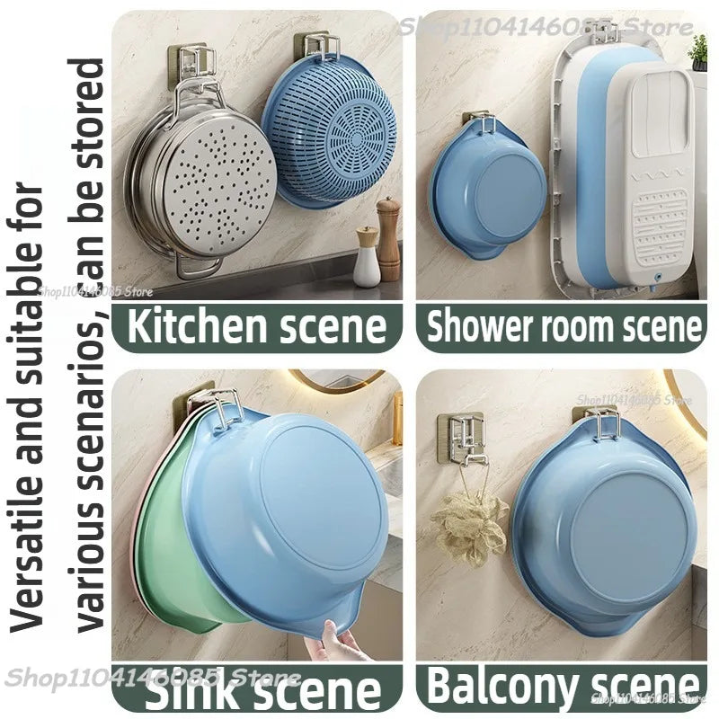 Stainless Steel Washbasin Hook Multifunction Punch-free Kitchen Bathroom Rack Basin Storage Rack Towel Hanging Holder