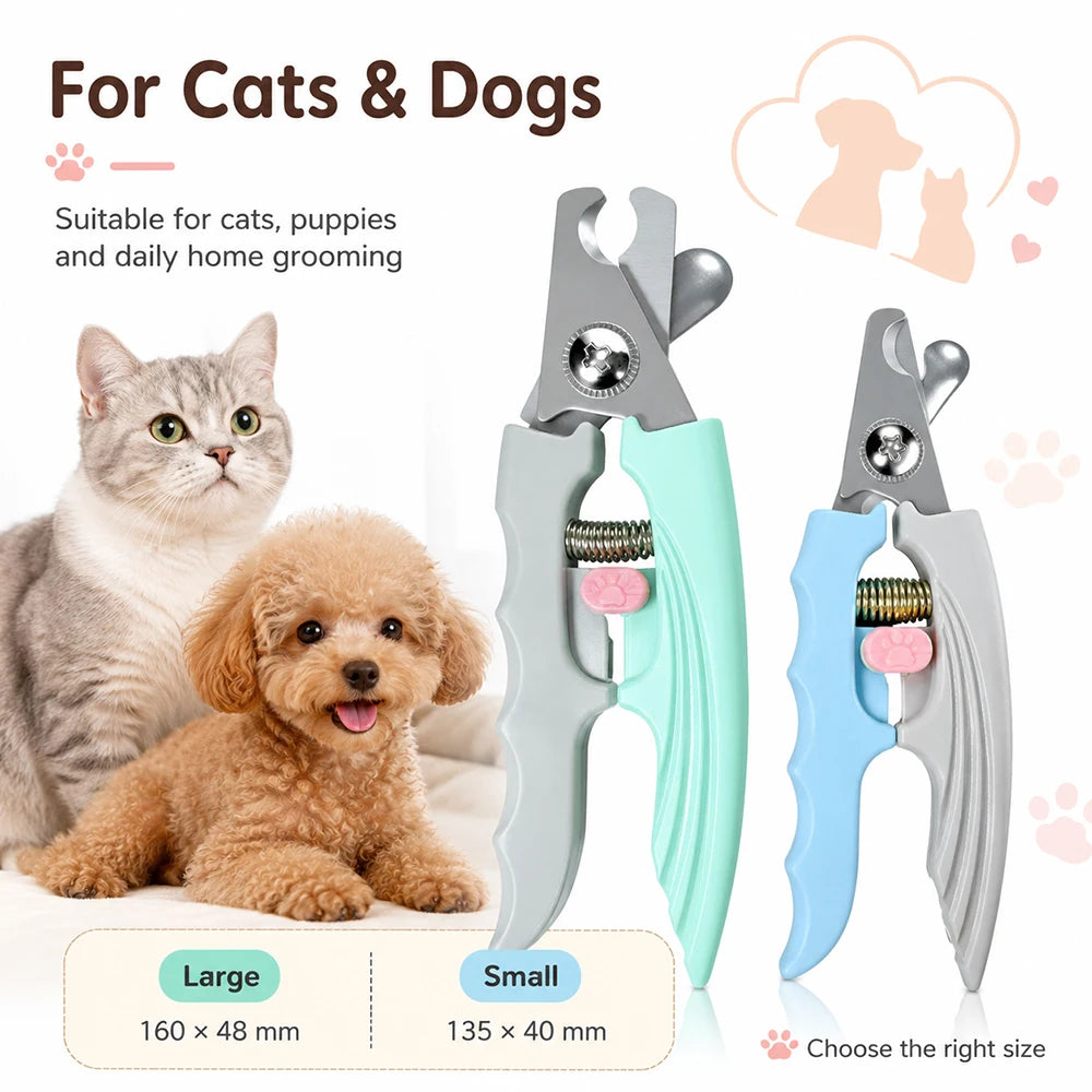 Pet Nail Clippers Stainless Steel Blade with Safety Guard Spring Handle for Cats Dogs Small Medium Pets Grooming Trimmer Tool