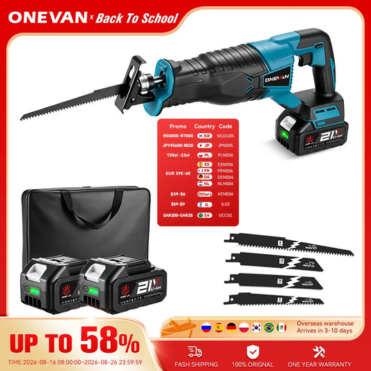 ONEVAN Electric Reciprocating Saw 10000spm Rechargeable Portable Electric Saw Metal Wood Cutting Tool For Makita 18V Battery Pin