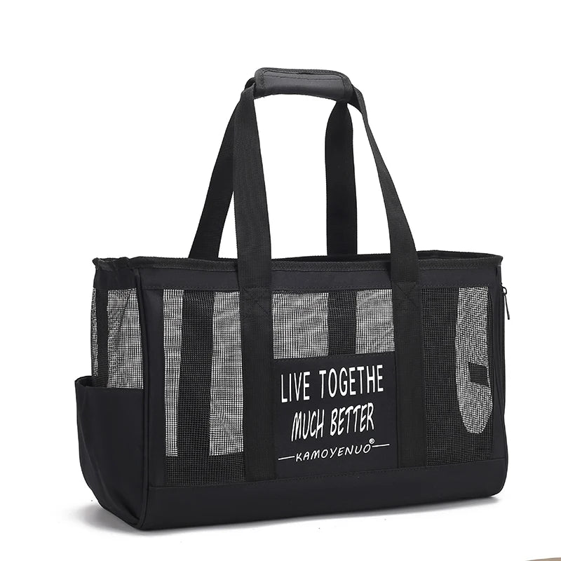 Portable Pet Carrier Bag Mesh Breathable Cat Travel Tote with Side Roll-Up Window Pockets Cat Accessories