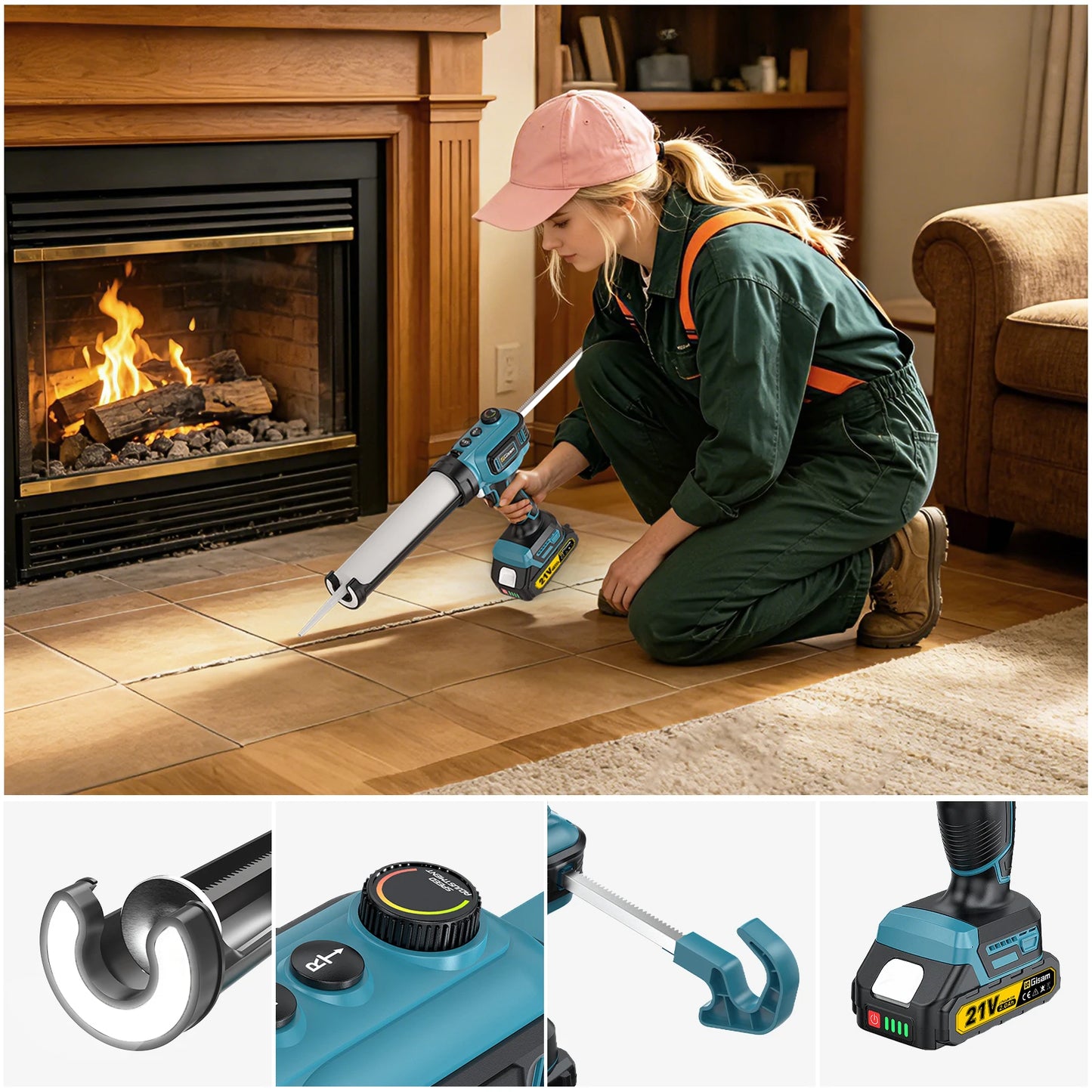 Gisam 400KG Electric Caulking Glue Gun Cordless Adhesive Glass Glue Gun Caulking Sealant Filling Sealing Home DIY Power Tool For Makita 18V Battery Pin
