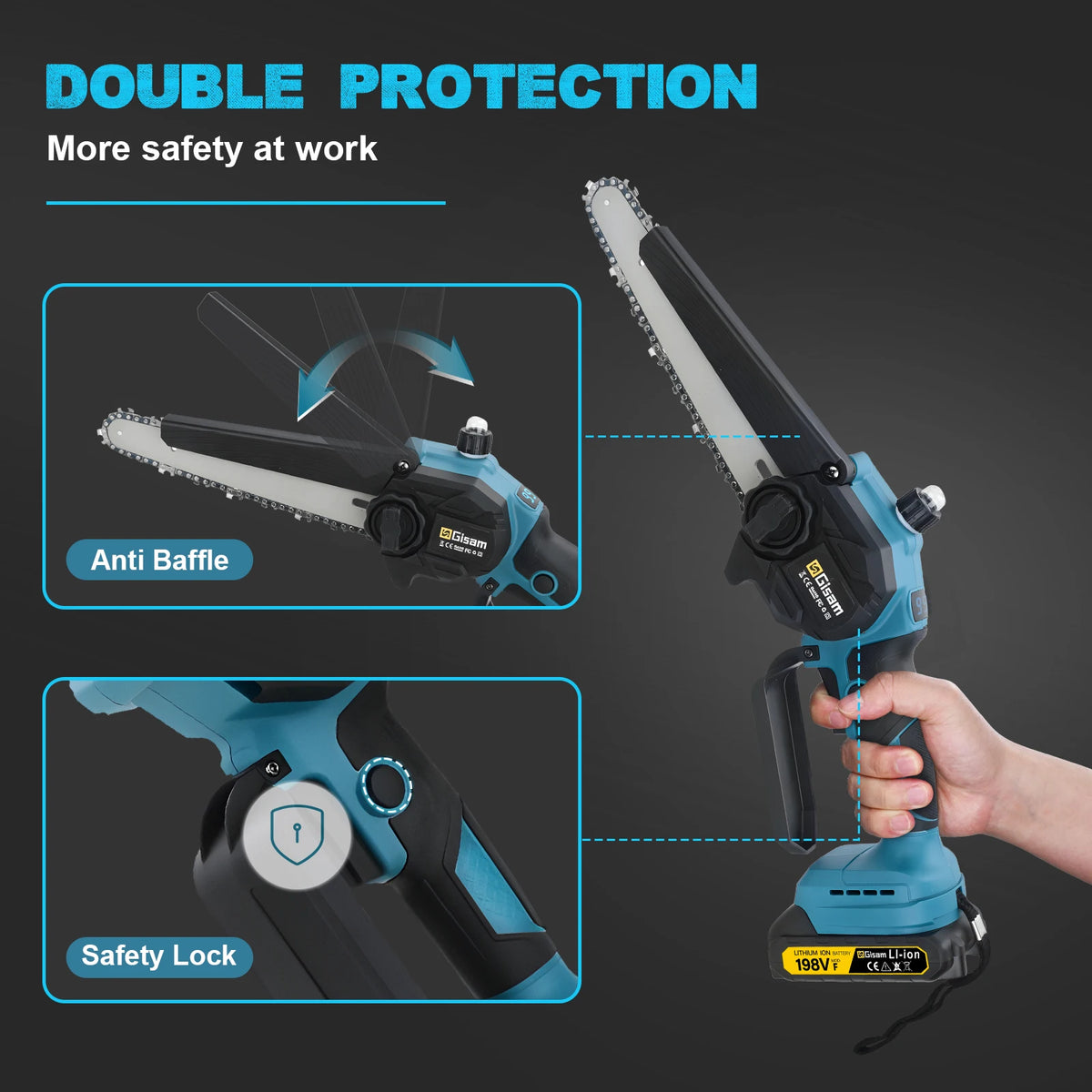 Tronçonneuse d'élagage électrique sans balais Gisam de 8 pouces, outil de scie électrique pour le travail du bois rechargeable, compatible avec les batteries Makita 18 V
