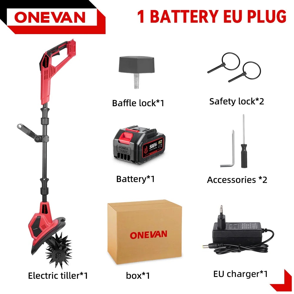 ONEVAN 36000RPM Electric Tiller Cultivator Lawn Mower Rototiller For Soil Cultivation Garden Tool Fit For Makita 18V Battery Pin