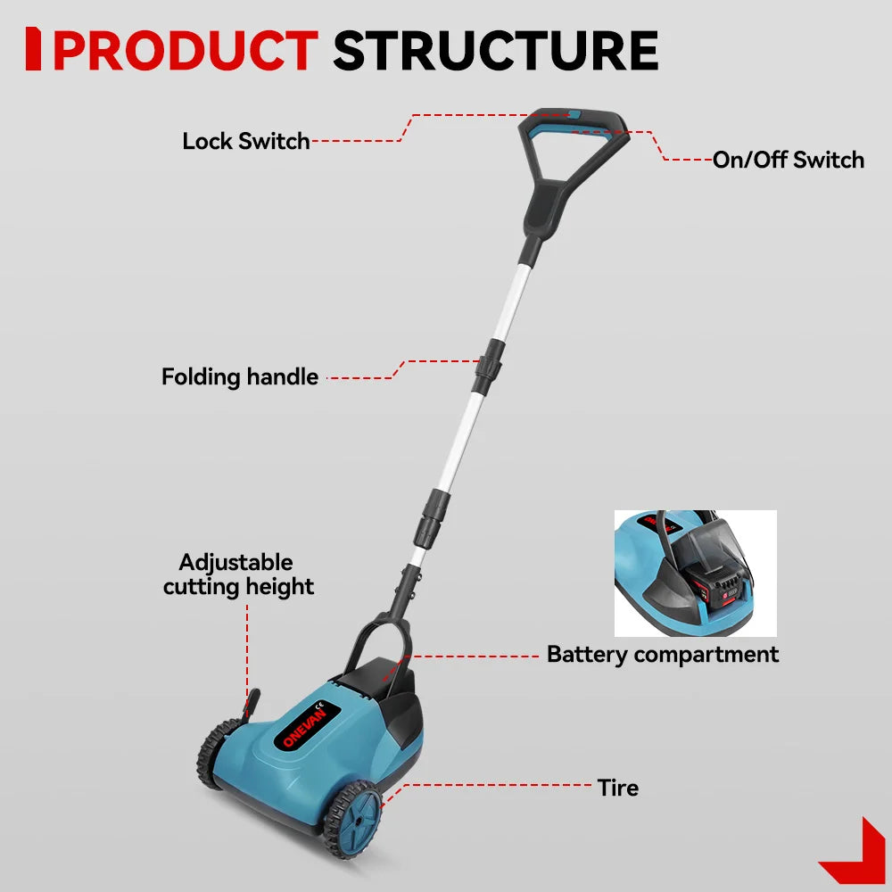 ONEVAN 36000RPM Brushless Electric Lawn Mower Cordless Grass Trimmer 3 Height Adjustment Garden Tools For Makita 18V Battery Pin