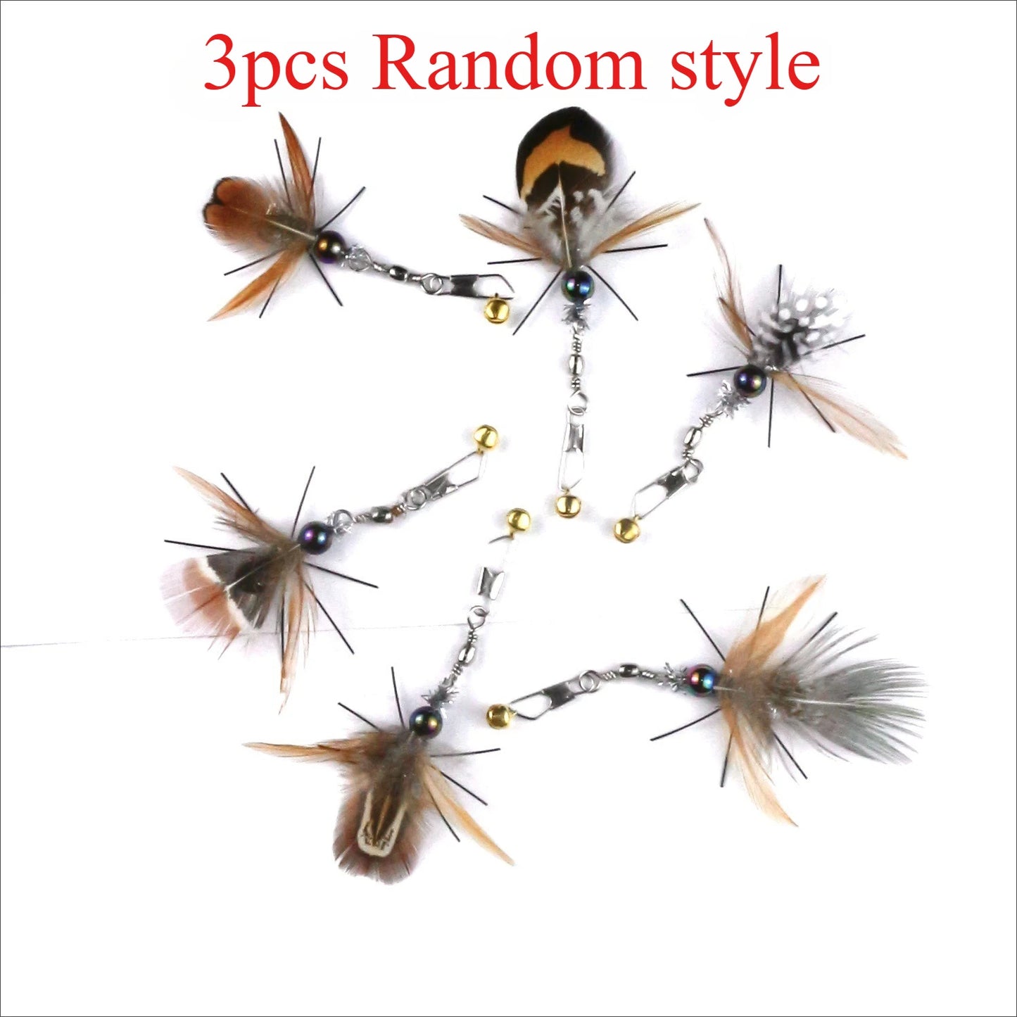 3pcs/4pcs Artificial Insect Cat Teaser Stick Accessories Brown Feather Replacement Head Kitten Pet Toy Wand