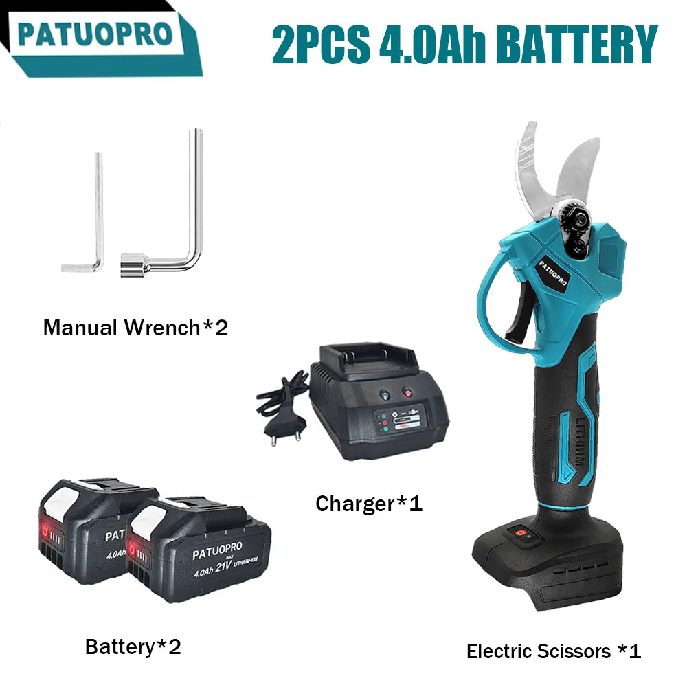 PATUOPRO 30MM Cordless Electric Scissors Brushless Pruner Shear Fruit Tree Bonsai Pruning Power Tool For Makita 18V Battery
