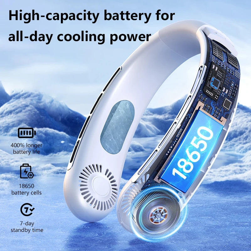 Ventilateur de cou suspendu Lenovo, chargement USB, mains libres, portable pour l'extérieur, silencieux, 5 vitesses, turbo, sans pales, mini ventilateur, batterie ultra longue durée