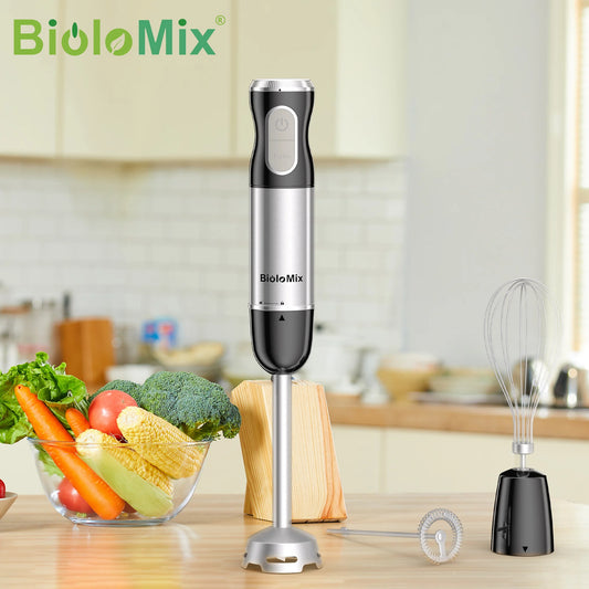 BioloMix 3-in-1 Immersion Hand Blender, 1000W, with 304 Stainless Steel Blade for Smoothies, Purees, Baby Food, Food Processing