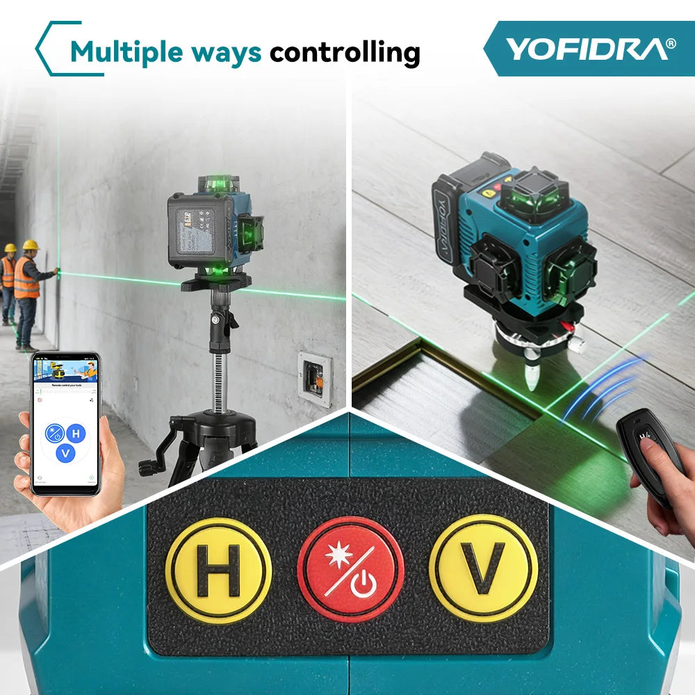 YOFIDRA 16 Lines 4D Laser Levels 360 Vertical & Horizontal Lasers Professional Super Power  Green Beam Laser Measure Machine
