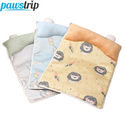 Summer Pet Cooling Mat Breathable Cat Sleeping Mat with Pillow Square Pet Bed for Cats Small Medium Dogs Cat Accessories