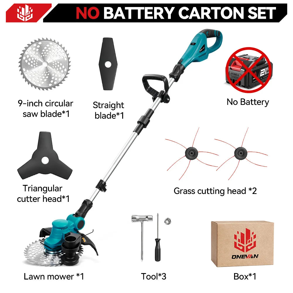 ONEVAN 9inch Brushless Electric Lawn Mower 36000RPM Grass Trimmer Foldable Cutter Garden Power Tool For Makita 18V Battery Pin