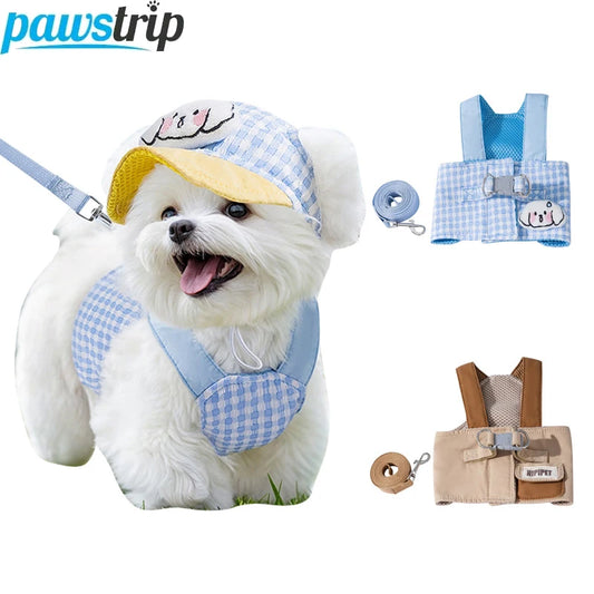 3PCs Dog Harness Leash Set Adjustable Pet Harness for Small Dogs Cats Cute Dog Chest Strap Leash with Hat Dog Accessories
