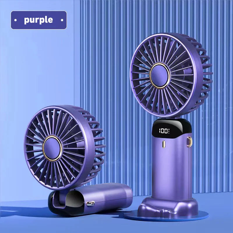 Ventilateur portatif pliable Lenovo, ventilateur tour de cou, 5 vitesses, rechargeable par USB, avec support de téléphone et écran d'affichage, 1800 mAh