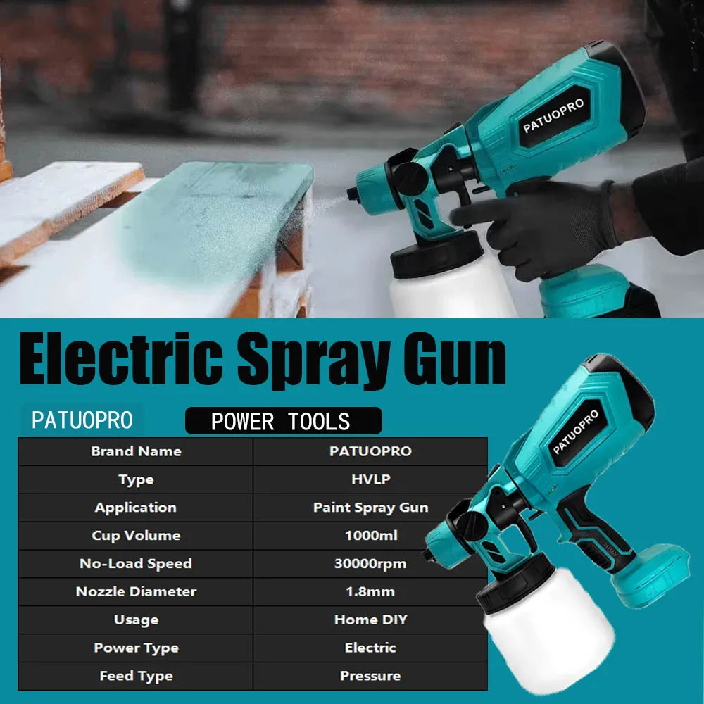 Electric Spray Gun Cordless Paint Sprayer for Auto Furniture Steel Coating - Cordless Electric Spray Gun Compatible with Makita 18V Battery (No Battery Included) - Quality Shopping Centre