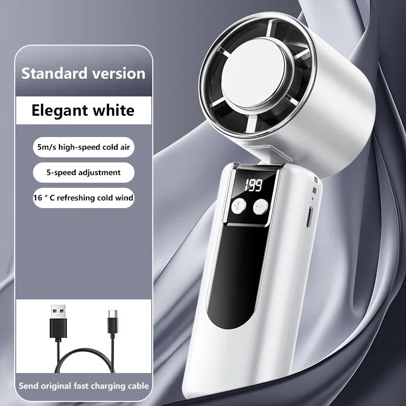 Lenovo 199-standen hogesnelheidsventilator, usb-oplaadbaar, digitaal display, krachtige handzame draagbare miniventilator