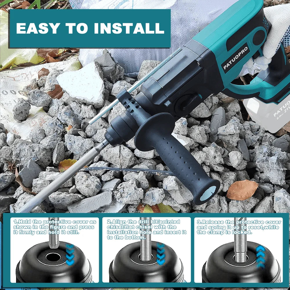 3 Functions Cordless Electric Rotary Hammer – Rechargeable 28MM Hammer Drill Power Tool for Makita 18V Battery - Quality Shopping Centre