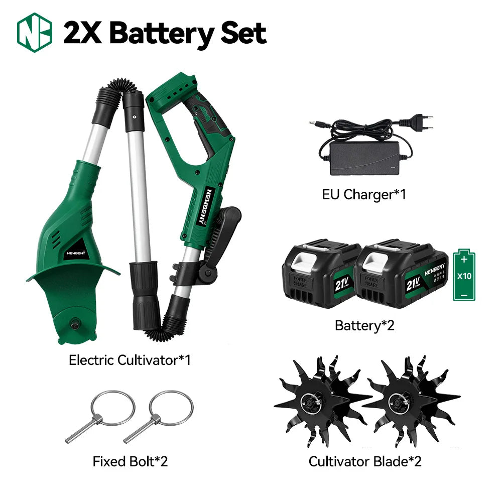 NEWBENY Motobineuse électrique rotative, cultivateur, coupe-bordures portable, outil de jardinage pour labourage et tonte, compatible avec batteries Makita 18-21V