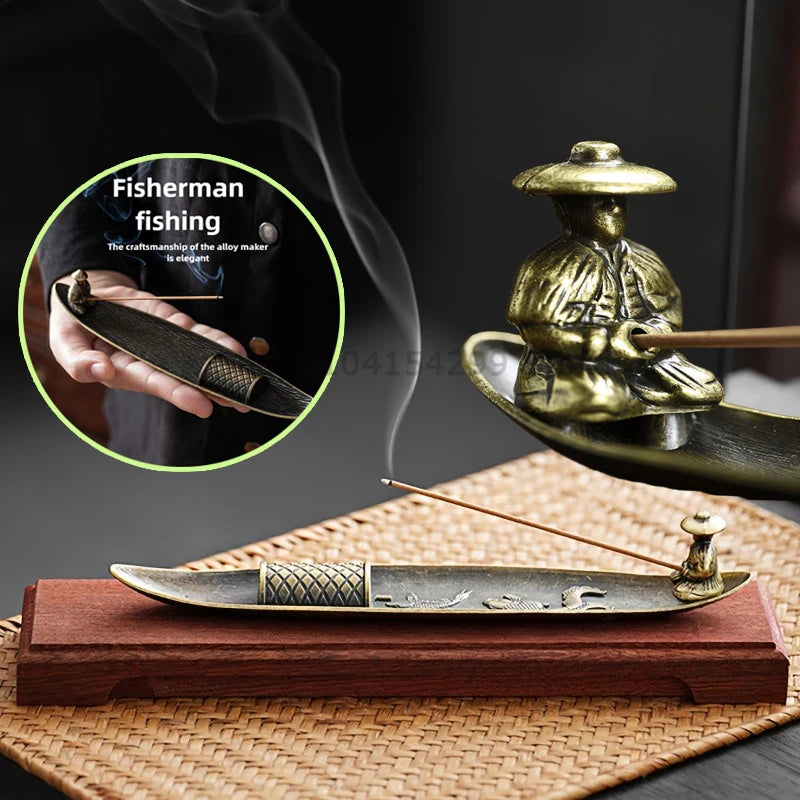 Creative Incense Holder Boat Fishing Men Insence Burner Japanese Style Incense Stick Burners Aromatherapy Ornament Home Decor