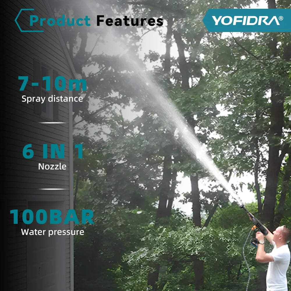 YOFIDRA 6-in-1 100Bar elektrische waterpistool met 22L inklapbare emmer, hogedrukreiniger voor thuis en auto, geschikt voor Makita 18V-accu