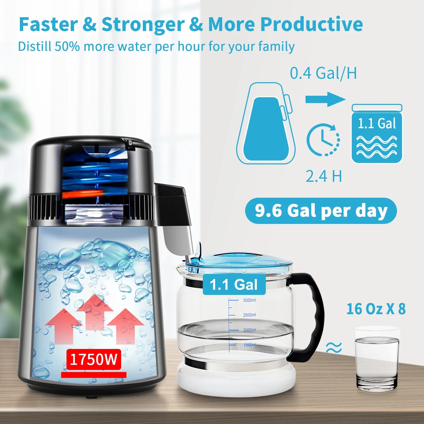 SucceBuy 1.5L/H Distilling Speed 4L Water Distiller Treatmen Purifier Filter Touch Screen Time Setting 304 Stainless Home Use