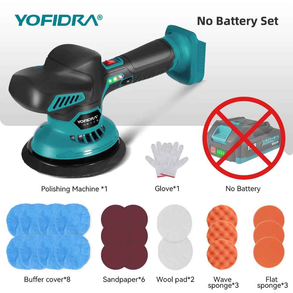 YOFIDRA 150MM Elektrische Autopolijstmachine 7000RPM Auto Polijsten Schuren Waxen Verzegelen Glazuur Elektrisch Gereedschap voor Makita 18V Accu
