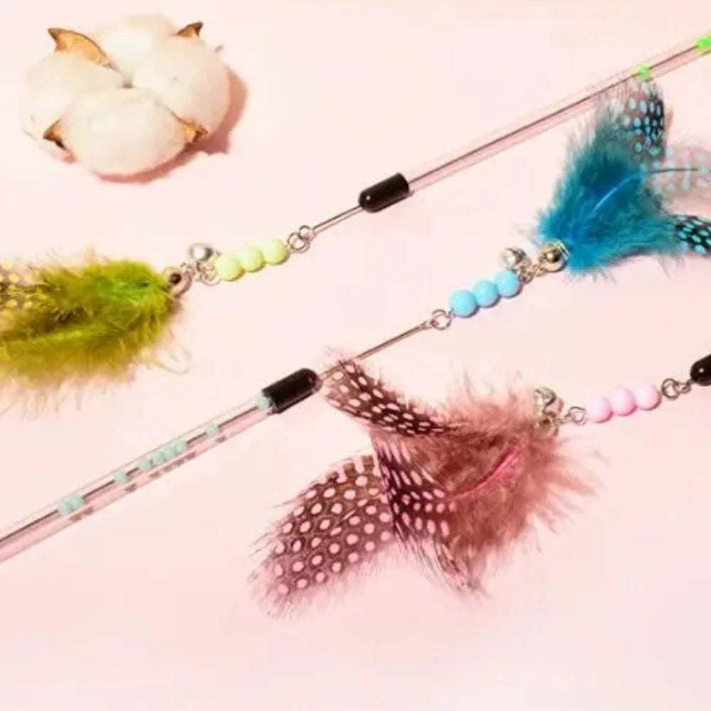 Lot de 3 jouets pour chat, canne à plumes pour chat avec manche rétractable, jouet interactif pour chat, accessoire pour chaton, produits pour animaux de compagnie