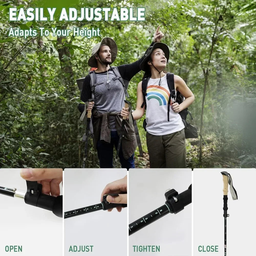 2 Pack Lightweight Foldable Trekking Poles Set Aluminum Anti Shock Nordic Walking Sticks with Cork Handle Adjustable Hiking Pole