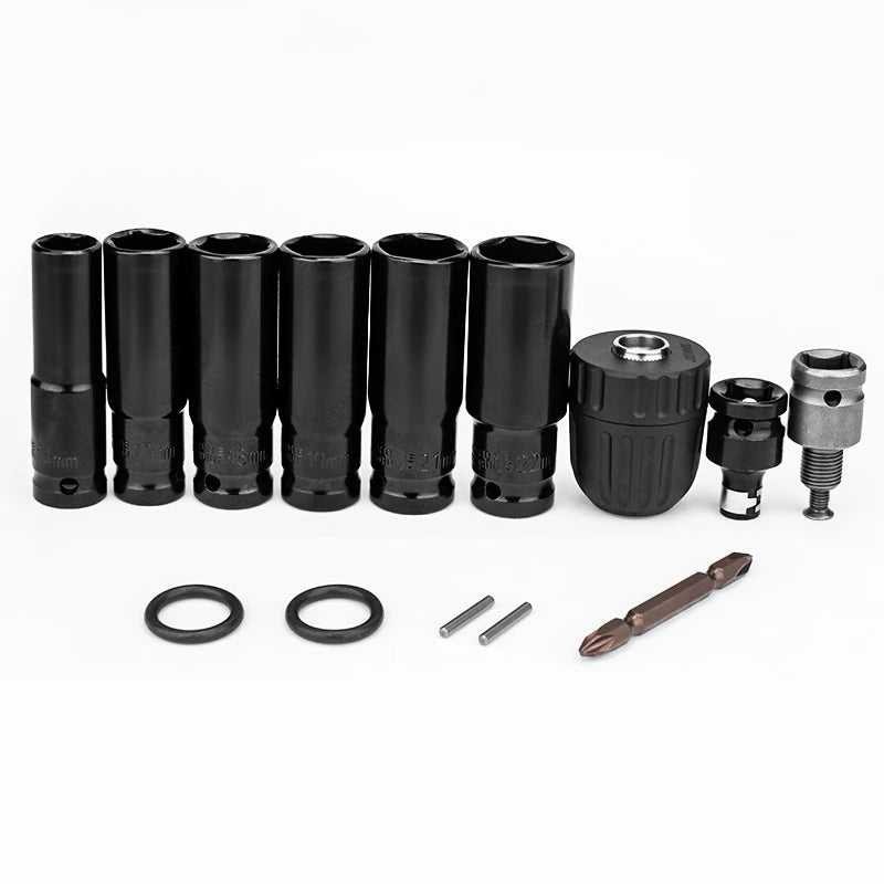 Gisam 14Pcs Set Electric Impact Wrench Hexs Socket Adapter Kit Drill Chuck Drive Adapter for Electric Drill Wrench Screwdrivers