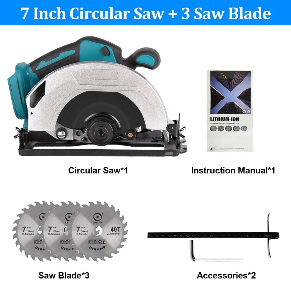 ONEVAN 7Inch Brushless Electric Circular Saw For Wood Cordless Circular Saw Woodworking Power Tools For Makita 18V Battery Pin