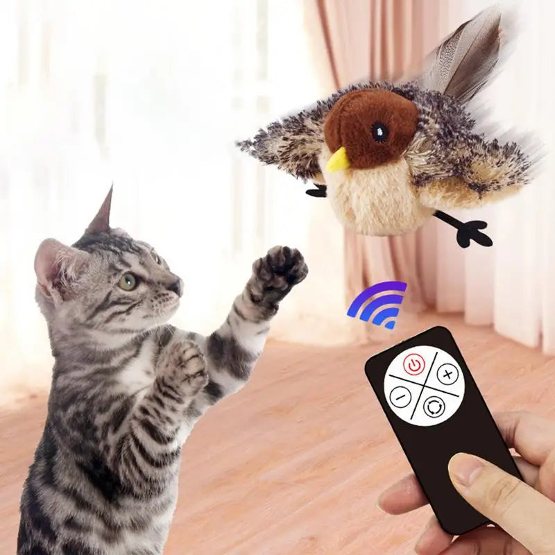 Chirping bird cat toy with Catnip Adjustable Touch Activated Squeak Plush Cat Toy Rechargeable Chirping Flapping Bird for Pet