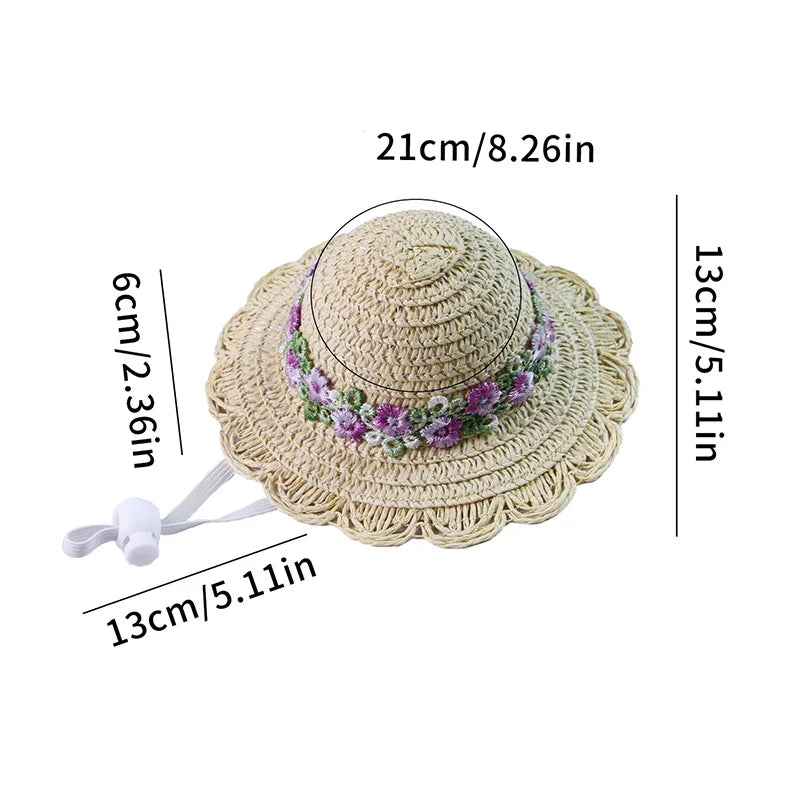 Cute Pet Straw Hat for Cats Small Dogs Adjustable Cat Princess Hat Summer Puppy Sun Hat Outdoor Cute Kitten Headwear Pet Supply