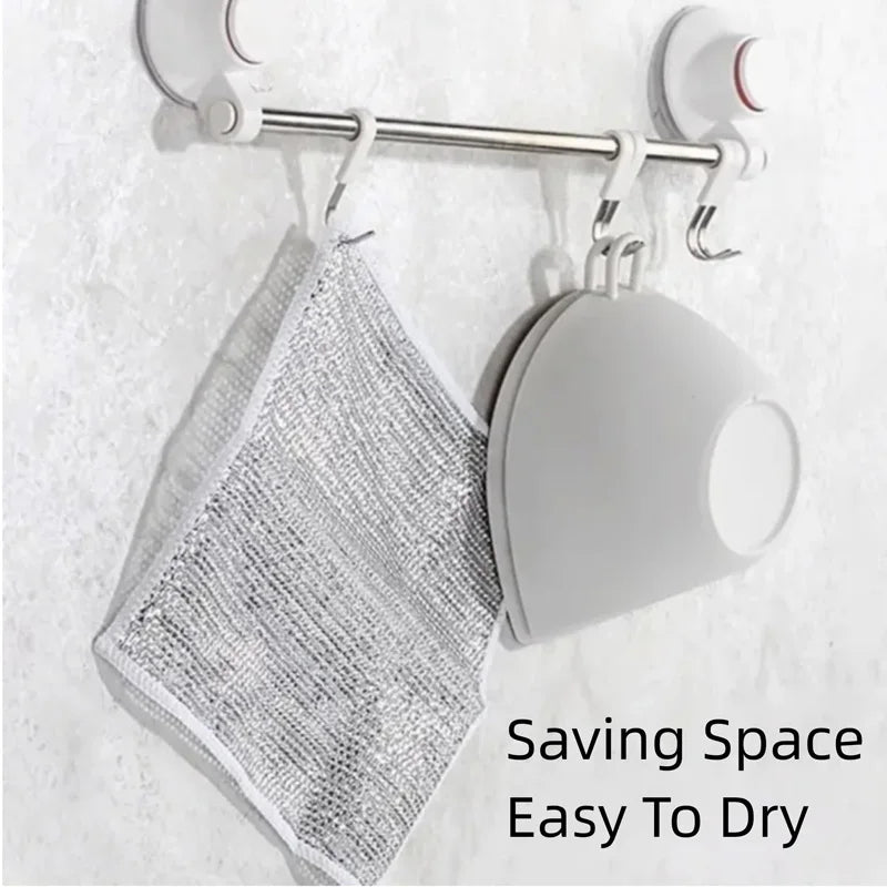 Metal Steel Wire Cleaning Rags Home Kitchen Pot Dish Pan Magic Dishcloth Towels Double Layer Non Stick Oil Steel Wire Rag Cloths